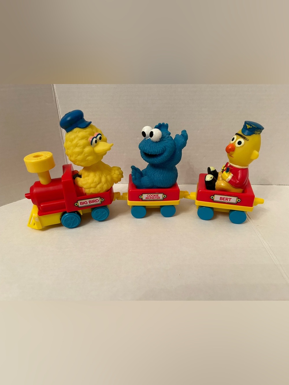 Vintage Sesame Street Big Bird, Cookie Monster & Bert Train Toy Set